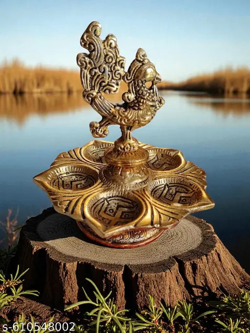 V.S.Enterprises Beautiful Metal Peacock Diya With 5 Wick Holder