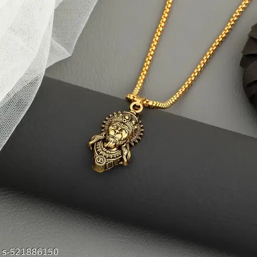 Divine Gold-Plated Lord Hanuman Pendant with Chain – Powerful Spiritual Necklace for Men & Women