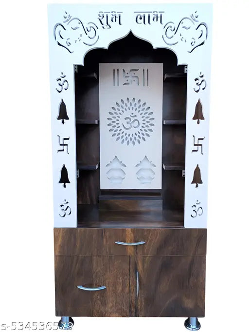 Woodaari Premium Brown Wooden Home Temple with LED Inbuilt Light