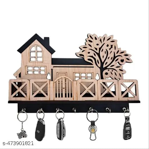 Wooden Tree House Premium Quality Keychain Holder (Black)