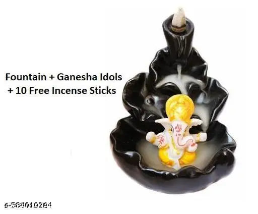 Arohi Enterprises Combo of Handcrafted Backflow Smoke Fountain Incense Holder lord Ganesha Idols Statue with 10 Free Incense Sticks and 30 Units of Backflow Smoke Incense Cones Sticks – Best Home Decorative Showpiece Items
