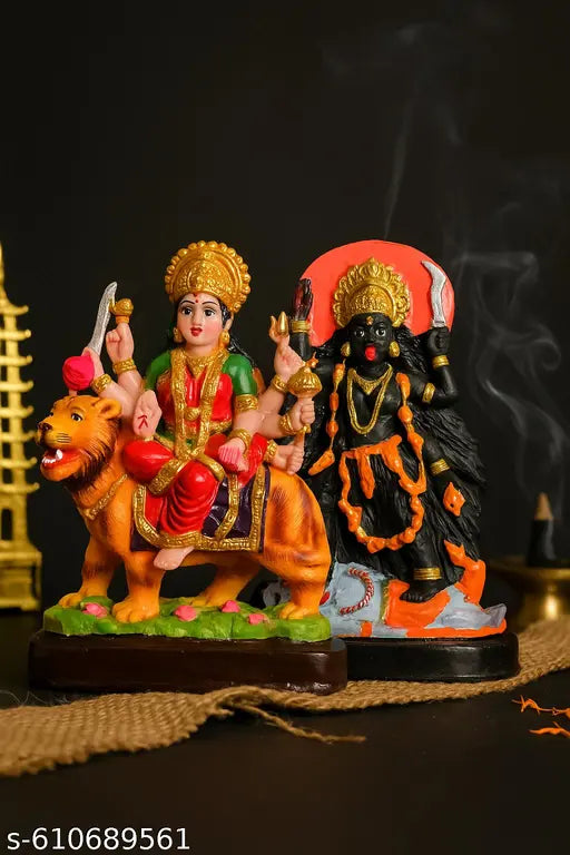 Colorful Idols of Goddess Durga on Lion and Goddess Kali for Spiritual Home Temple and Festive Décor