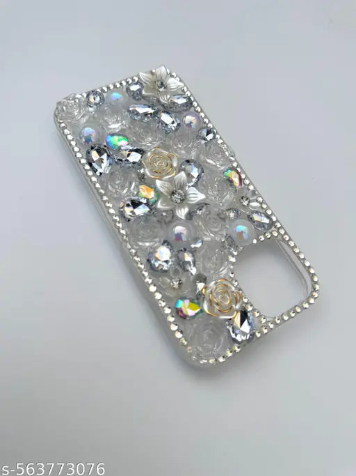 iPhone 13 New Luxury 3D Floral Crystal Case – White Rose & Pearl Design For luxury Girls and Women