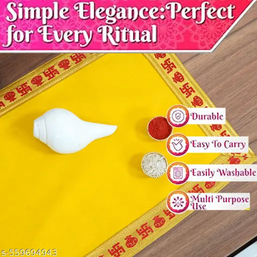 Velvet Aasan Mat | Pooja Aasan Mat | Golden Lace Satya  Prayer Mat | Traditional Chowki Prayer Mat |Size : 30 x 10 Inch|Pack Of 2 (Yellow)