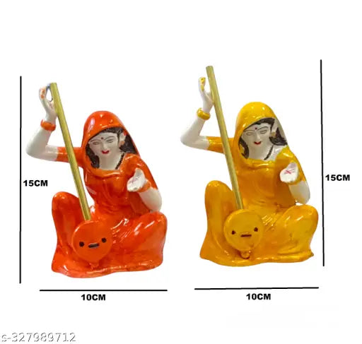 Meera Bai Poly Stone Marble Look Meera Bai Statue- White (6 inch, Small)Pack of 2