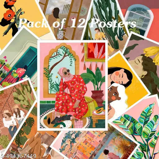 KARTMEN 12 Pcs Aesthetic Boho Posters For Room Decoration Boho Wall Art, Wall Decor, Aesthetic, Wall Art A4 size (29 x 21 cm)