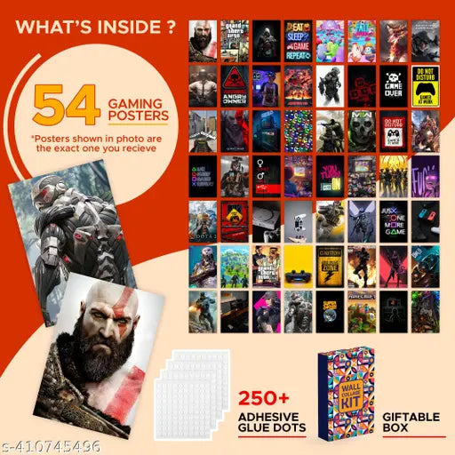 UtopiaDeals - Pack of 54 Gaming Aesthetic Wall Collage Kit Posters - 4 x 6 Inches Posters for Wall Decoration - Wall Art For Bedroom, Office, Living room, Dorm room - Glue Dots Included