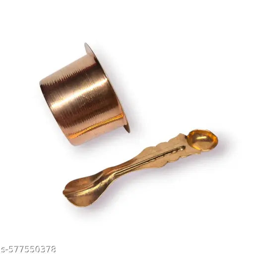 Copper Panchapatra and Spoon Set | Handcrafted Pooja Patra with Achamani Spoon | Traditional Puja Accessory