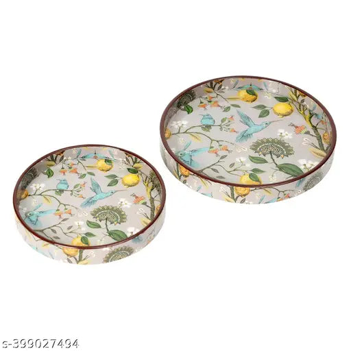 EMPIRIC ART Wooden Serving Tray for Serving, Round small & Large Serving Tray Table Decoration Square  mdf Serving Tray for Wedding & Festive Season Tray Decorative Use Tray (Pack of 2)