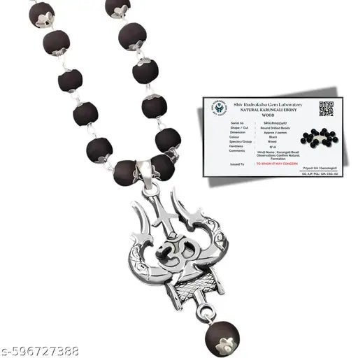 Original Karungali Trishul Mala with Om Pendant | Certified Black Beads Spiritual Chain for Men & Women | Pooja Mala for Daily Wear & Protection”