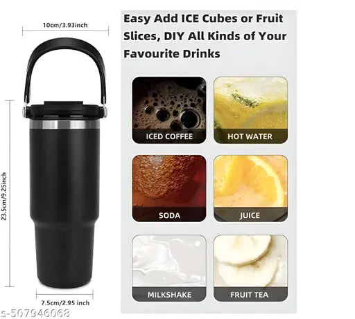 Blissware 900 ML(BLACK) Tumbler Stainless Steel Vacuum Insulated Tumbler with Lid and Straw for Water, Iced Tea or Coffee, Smoothie and More