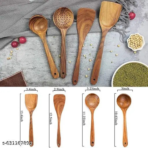 Wooden Cooking Utensils,Wooden Spoons for Cooking,Wooden Spoons for Nonstick Cookware,Organic Teak Wood Kitchen Utensil with Spatula,