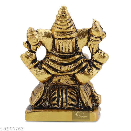 Metal Ganesh Ji Idol for Home Temple, Office Table, Car Dashboard & Spiritual Gift – Brass Look Decorative Religious Showpiece