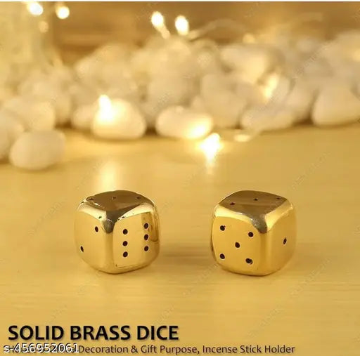 CLICKNECT INDIA Brass Dice/Pasa with Round Edges in Antique Gold Finish || Elegant Choice for House & Office Decoration & Gift Purpose || Incense Stick Holder ||(PACK OF 2)