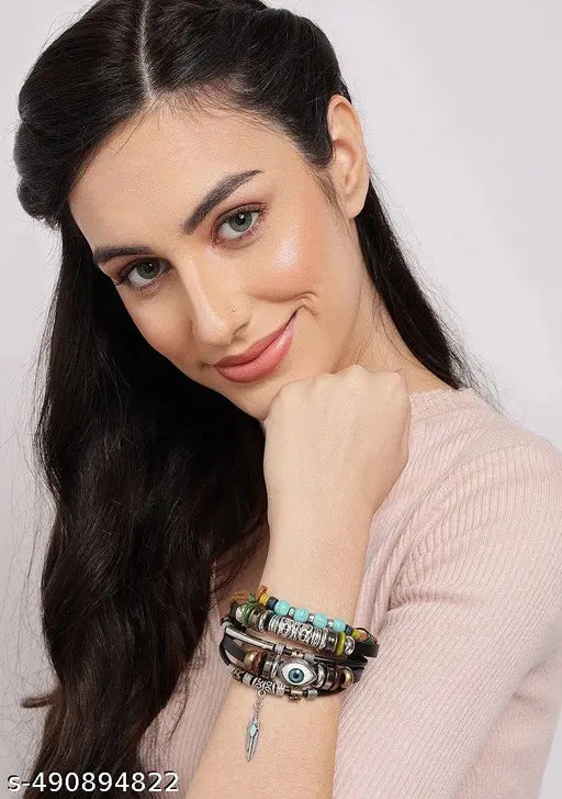 Ru Collection Presents High Quality  Bohemian Evil Eye Protection Bracelet | Handmade Multilayer Beaded Leather Bracelet for Men & Women  || Men Bracelet || Women Bracelet