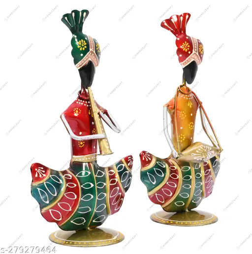 Ethnic Iron Musician Statue Set | Handmade Rajasthani Decor – 9 Inch (2 Pc)