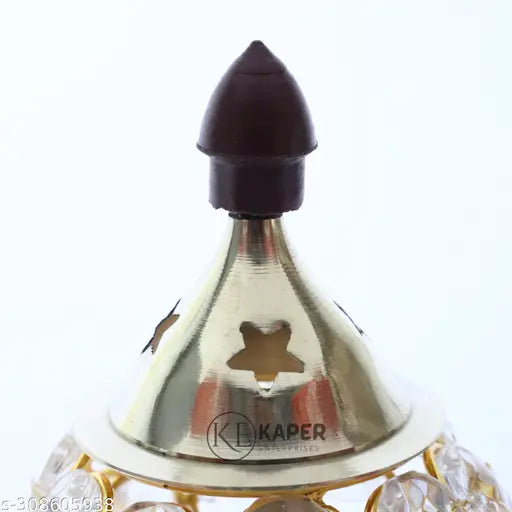 KAPER Brass Crystal Diya Set of 2 for Pooja and Diwali Decoration Office Desk Table Decor (4.5 inches)