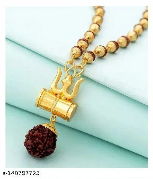 Mokah Spiritual Shiv trishul Damaru Locket With original Pamchmukhi Rudraksh stylish mala (8mm 36bead) Pack Of 1