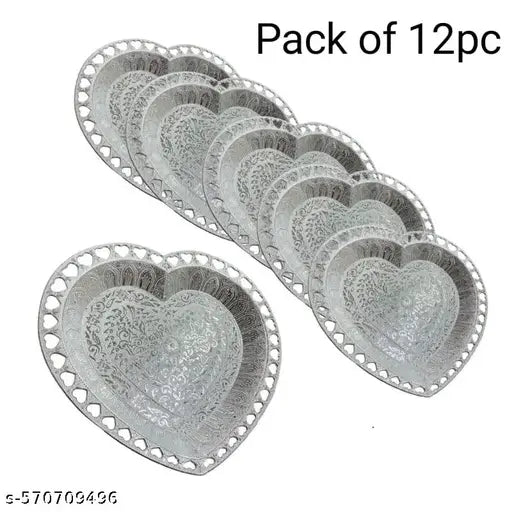 BIBA'S TRADING CO PRESENT Traditional Design Big Serving seer Plates Tray Silver Finish Plastic Decorative Designer Platters for Mukhwas Dry Fruit Return Gift Diwali Birthday Marriage Anniversary (Pack of 12) ml Brand: Generic