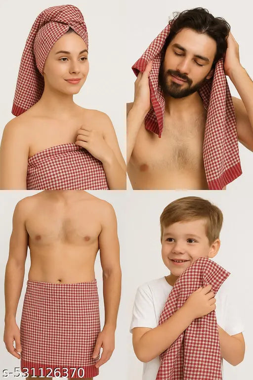 GROZNI STORE 100% Pure Cotton Check Bath Towel/Gamcha – Soft & Lightweight Daily Use Towel (Pack of 1)