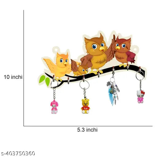 Premium Unique Stylish Birds Wooden Key Holder for Home Decor with Stylish Stainless Steel 7 Hooks Beautiful Key Organizer | Designer Wall Decor | Wall Art Decorative Items | Wall Decoration