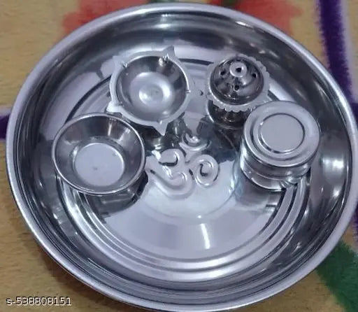 Stainless Steel Aarti Pooja Thali Set | Puja Thali for Aarti for Home Temple Steel Thali