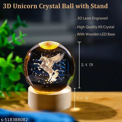 MARCCO 3D CrystaJl Ball Night Lamp, Solar System Love CrystaJl Ball Night Light, USB Table Colorful Led Wooden CrystaJl Ball for Home, Office, Birthday Gift (Horse)
