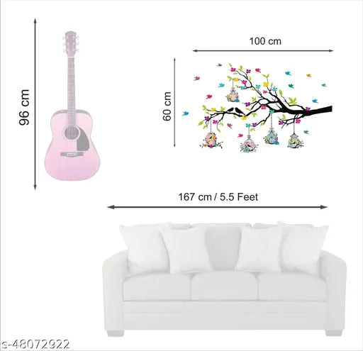 Heaven Decors - Medium - Tree Branches With Birdcage And Flower- Wall Decoration Sticker Home ( ideal size on wall: 100 cm x 60 cm ),Multicolour