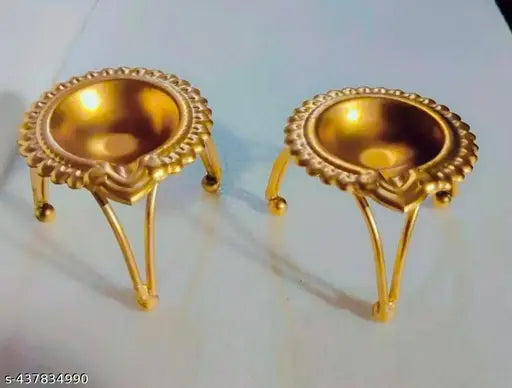 Metal Golden 3 Leg Design Tea Light Candle Holder Stand for Home Decoration, Parties & Weeding Occasion (3 inchh) (SET OF 2)