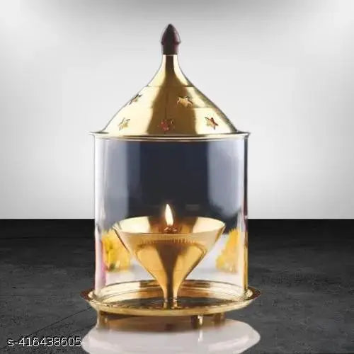 SANSKAARI Brass Akhand Diya | Akhand Deepak/Dia | Akhand Jyot | Magical Lantern Brass Diya | Decorative Brass Crystal Oil Lamp | Tea Light Holder Lantern | Puja Lamp Brass Table Diya Brass Table Diya (Height: 5 inch) Brass (Pack of 1) Table Diya (Height: