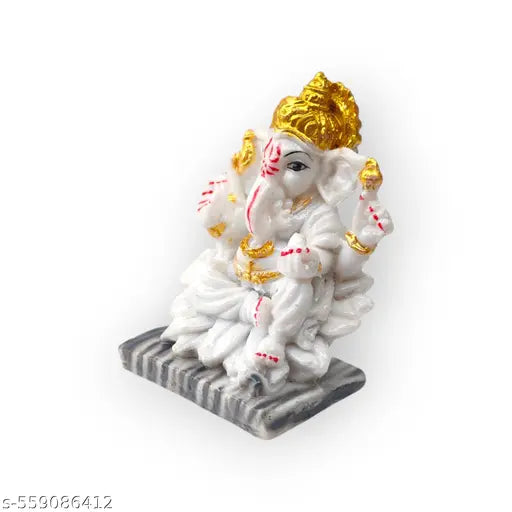 SHUBHMANS TRADERS Lord Ganesha Idol With Wooden ShubhLabh Temple for Home Decor, Car Dashboard Decorative Showpiece