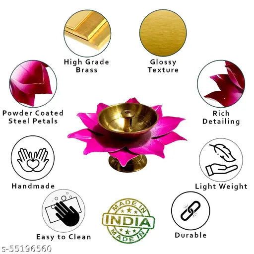 Lamina- Set of 6Pcs. Brass Lotus Diya (Oil Lamp) (Yellow, Pink, Blue Color| 3inches Diameter) for Gifting, Self-use, Home Decoration, Daily/Festive Worship- Diwali, Holi, Navratri, Karvachauth, Ganesh Chaturthi, Onam, Pongal, Sankranti, New Year, Wedding