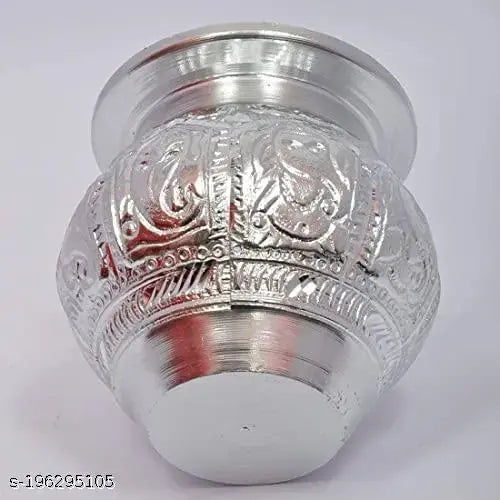 Silver Aluminium Pooja Lota, Silver White Metal Ganapati Design Pooja Chambu Kalash, Silver Lota for Puja | Water Storage Lota, Kalash, Chambu, Tumbler for Pooja, Pongal, Sankranti Puja, Wedding, Marriage, Karvachauth (Small)
