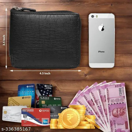 Fashion Link Zipper Leather Wallet Money Clipper Card Holder for Men's with Box (Black) Color