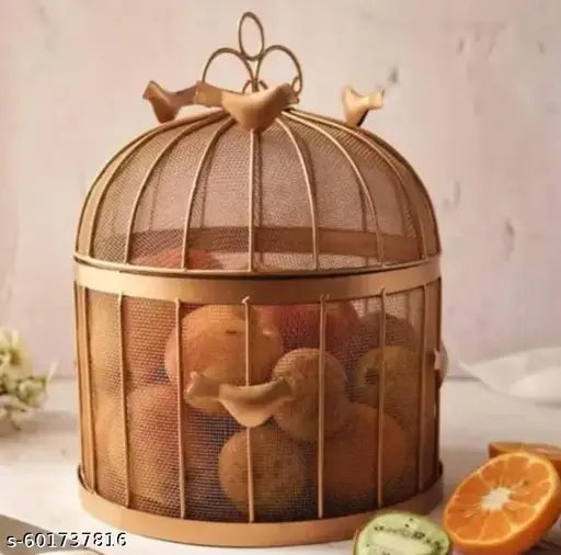 Premium Gold Metal Kitchen Storage Box with Lid | Decorative Basket Bin for Home & Kitchen