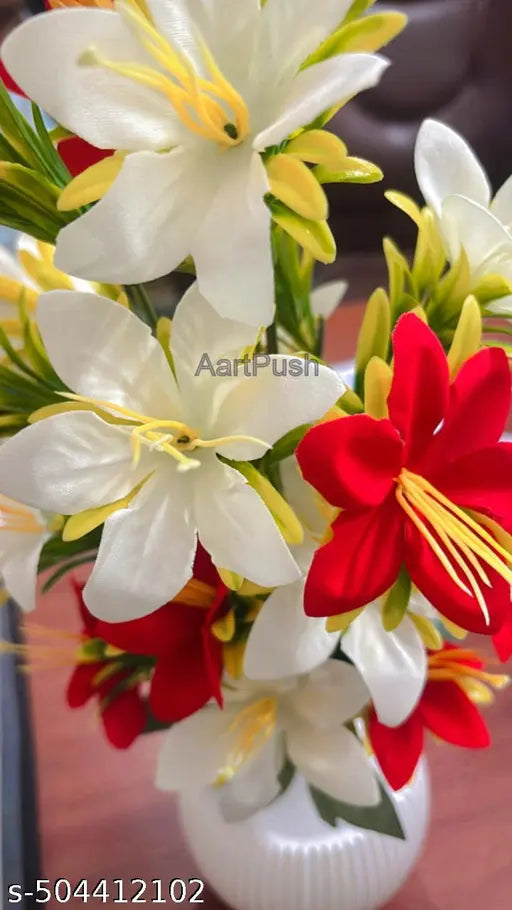 Plastic Artificial Wild Lily Flowers Plants | Faux Flower Plant For Home Office Decor | Tabletop And Desk Decoration | Artificial Flower With Pot For Balcony Indoor Decor [ Set Of 1 ]