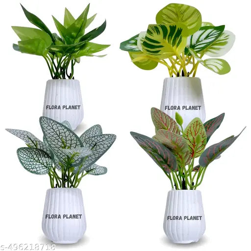 Flora Planet Artificial Plants for Home Decor – Realistic Fake Plants, Durable Plastic Wall Decor for Living Room, Bedroom, Office – Set of 4 (6x12 cm) – Perfect Indoor Greenery & Wall Decoration Items