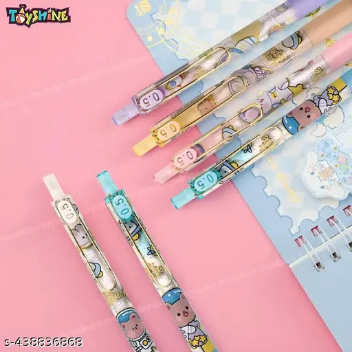 Toyshine Pack of 6 Space Teddy Gel Pens | Cute Fancy Fine Point Pen for Office Stationary School Supplies Birthday Party Favor Return Gift - Gift Packing