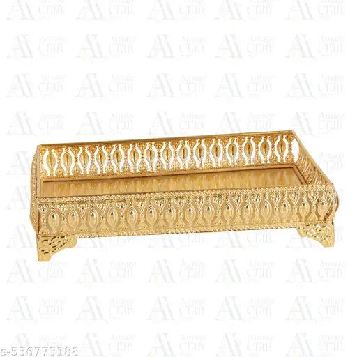 AMAZE CRAFT IMPEX | Rectangular Gold Plating Finish Tray For Your Home And Office / Dinning Table / Coffee Table / Accent Table / Bed Side Table And Hotel Table And Cafe Table Top Tray And For Your Guest Return Gift
