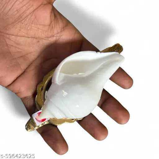 White Jal Shankh for Pooja | Water Conch with Pital Stand | Abhishek & Mandir Use (Non-Blowing Shankh)