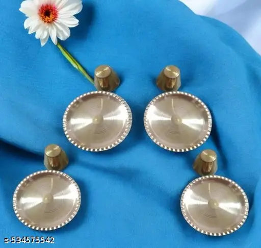 Pure Brass Pooja Thali With Glass for Puja, Office, Temple - 8 Pcs Set