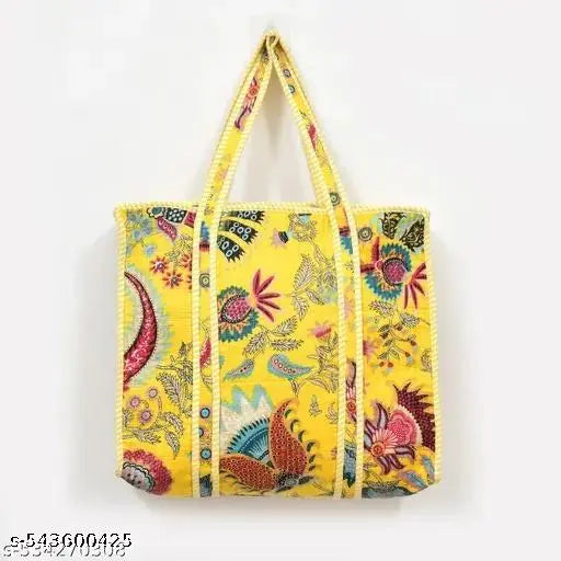 HomeBags, Luggage & Travel AccessoriesWomen BagsHandbagsFloral Cotton Quilted Hand Bag with Zip | 18x18 inch | Stylish & Durable Multi-Purpose Tote Bag