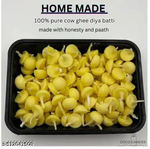 Ghee Diya Batti | Handmade Ghee Diya Batti,Jyot Batti for Pooja Aarti and Special Occasions, Cow Ghee Diya Batti, Premium Quality Ghee Wicks - 100 Pcs