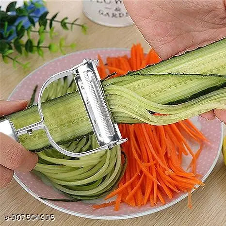 Stainless Steel Vegetable & Fruit Peeler Set with Meat Cutter, Julienne Slicer, and Shredder, Multi-Purpose Durable Razor Sharp Kitchen Tool for Potatoes, Carrots, Cucumbers (3 Pcs)1 x Stainless Steel Peeler 1 x Multi-Purpose Knife 1 x Stainless Steel Cli
