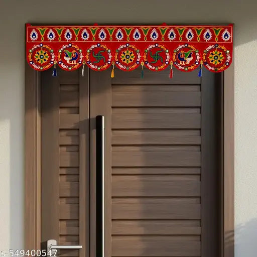 Traditional Swastik Round Embroidered Toran | Ethnic Bandhanwar for Main Door Decoration