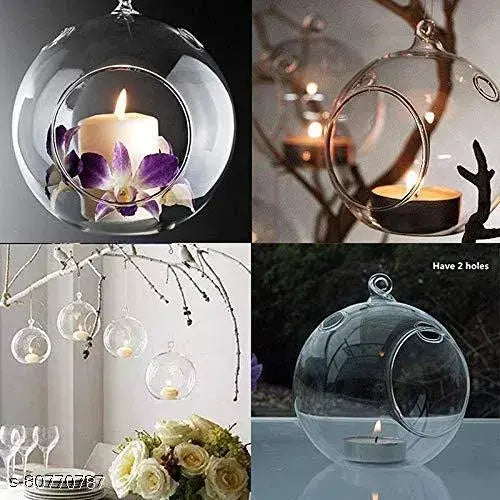 Yug Glass Hanging Tea Light Candle Holder, Crystal Glass Hanging Planters for Indoor and Outdoor Decoration, Set of 4