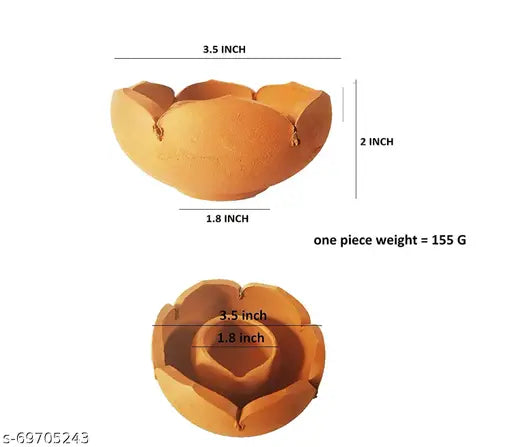 Handmade Clay/Terracotta Lotus Diya II Thamarai vilakku II Oil Lamps for Festival puja & Diwali Decoration /karthigai deepam (PACK OF 12)