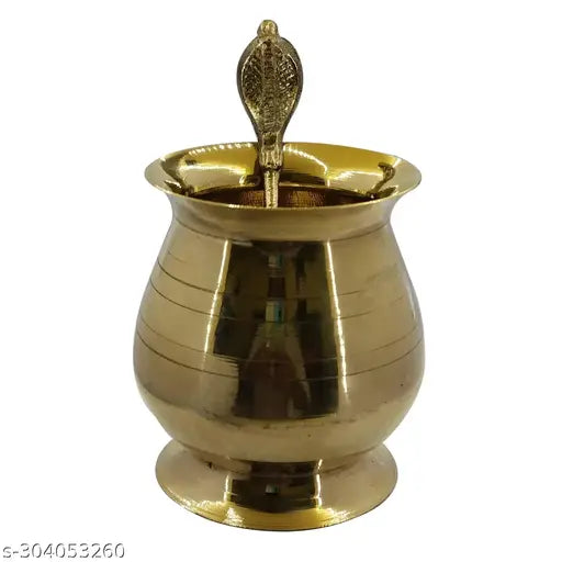 Puri Crafts  Pure Brass Pancha Patra | 4inch Lota With Brass Naga spoon H-5inch