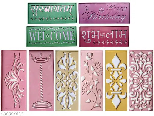 Artonezt Ready to Draw Rangoli Making Stencils, Rangoli Plastic Stencils for Floor Decoration (4x4 inches in Size- Set of 16 Rangoli Stencils) and (3x7 inches in Size- Set of 10 Rangoli Stencils)