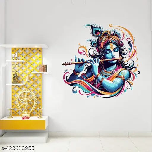 COLOURED WINGS Trendy Murli Krishna Designs of Self Adhesive Wall Stickers for Living Room, Bedroom, Hall and Home Decoration(Pack of 1)